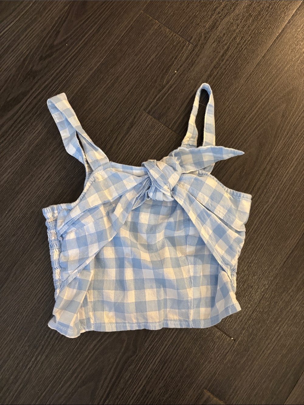 Source Unknown Blue & White Gingham Tie-Front Crop Top